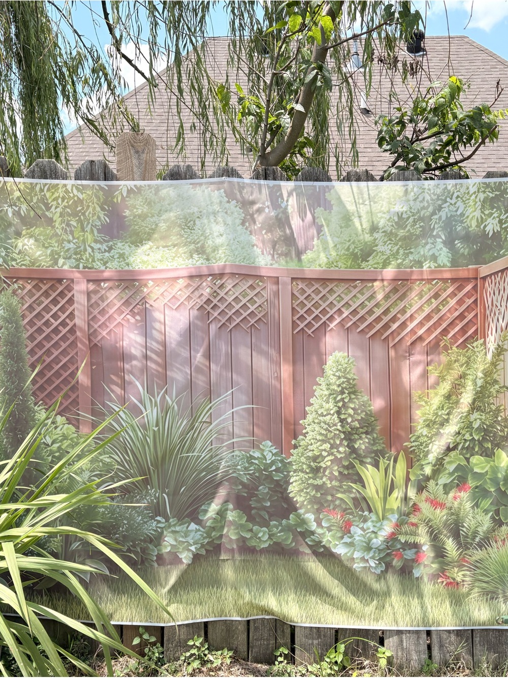 Neutral Garden Scene Wall Tapestry in Green and Brown